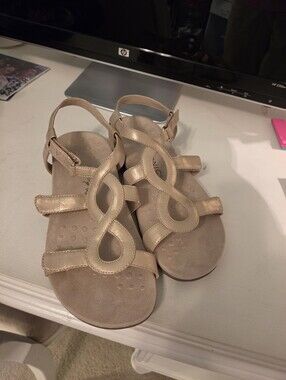 Vionic "Jodie" Metallic Champagne Strappy Comfort Sandals